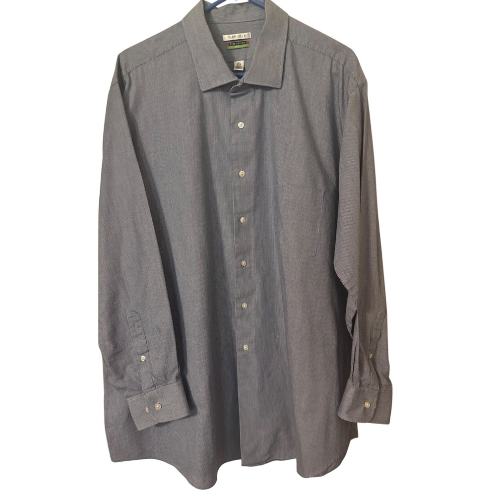 Van Heusen Big Flex Collar Blue‎ Dress Shirt 18 1/2 34/35 Wrinkle Free READ